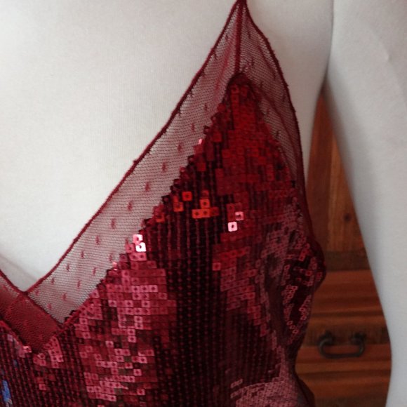 Free People Intimately Sequined Tank Cherry Red M - Picture 3 of 6